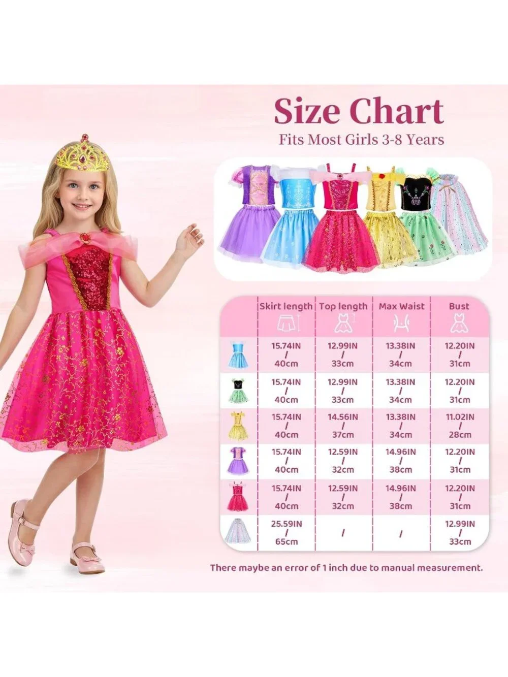 Princess Dress Up Trunk 16PCS Costume Set for Girls Birthday Gift - Red